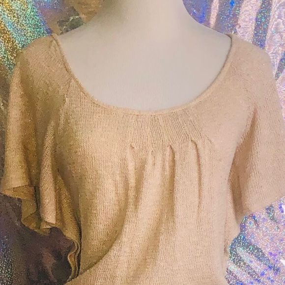 Shimmery Tan sweater w/short sleeve - Picture 2 of 3